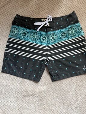 Lost Men’s Black & Teal Patterned Board Shorts